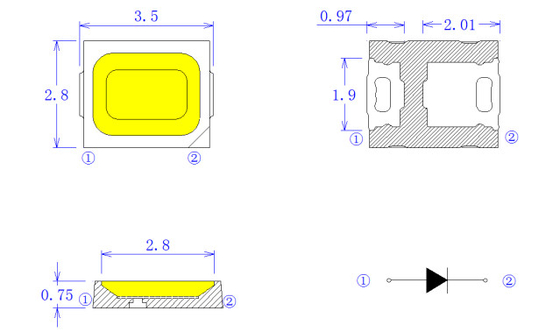 150ma 2835 1w 6v Small Led Chip Led 2700-6500k 130-140lm